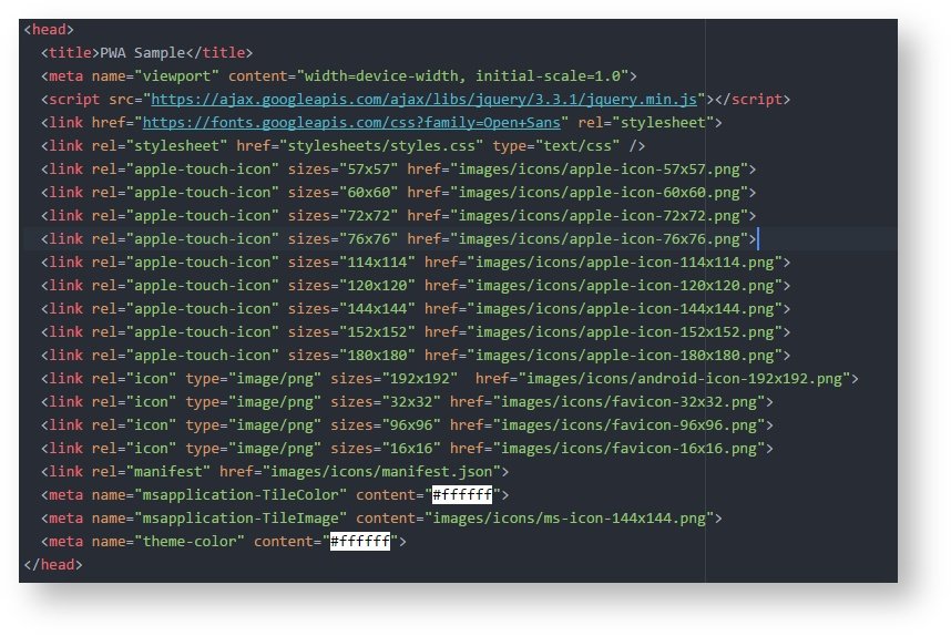 Generated code added to the site head